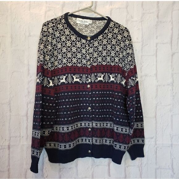 Classic Blues Sweaters - VINTAGE CLASSIC BLUES Nordic Style Button-down Cardigan Sweater Medium